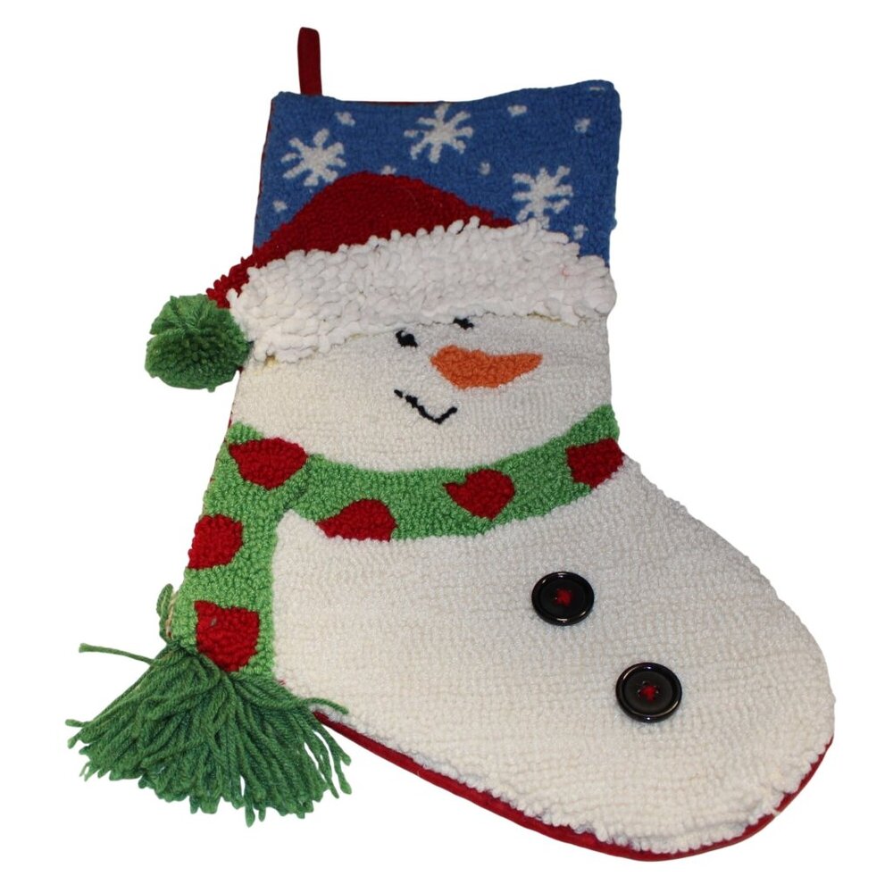 Hooked 3D Snowman Christmas Stocking 15” Needle Punch w/Pom-Pom & Snowflake Desi